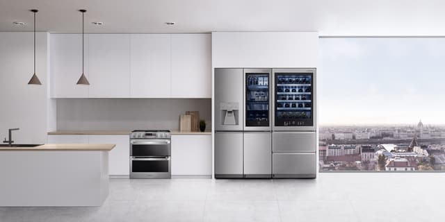 Front view of a luxury kitchen with LG Signature appliances Front view of a luxury kitchen with LG Signature appliances